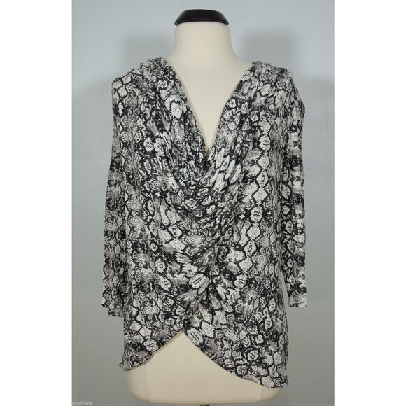 JENNIFER LOPEZ Cowl Neck Top M MEDIUM Womens Printed Cross Front - Picture 1 of 6